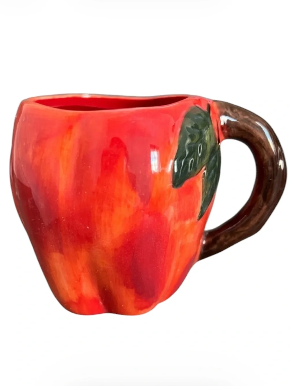 Anthropologie Cider Season Hand Painted Glazed Stoneware 2 Apple Mugs Open Box